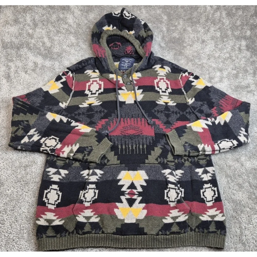 American Eagle Outfitters 100% COTTON Aztec Pullover Hoodie‎ Sweater Mens Large
